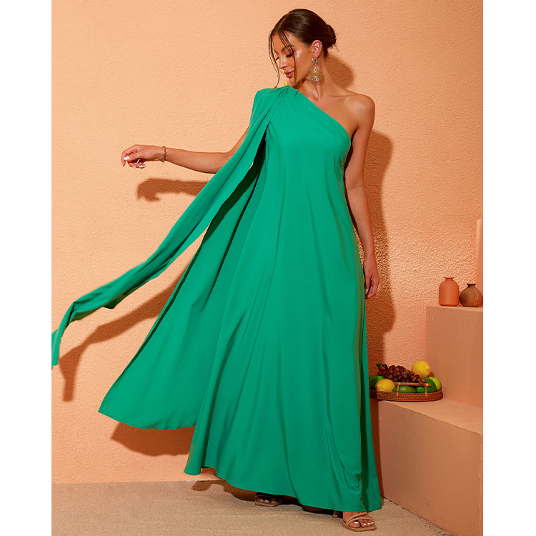 One Shoulder Draped Maxi Dress